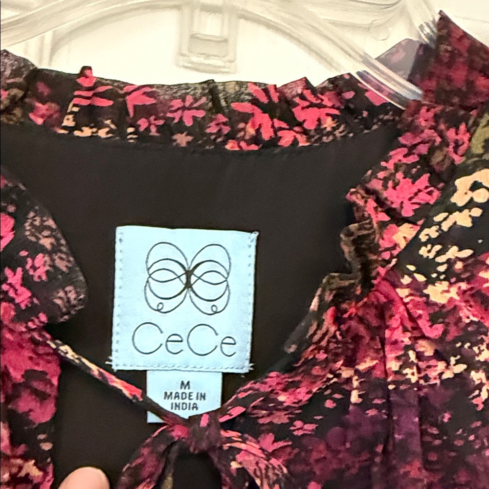 CeCe Black and Red Floral Long Sleeve Dress - Picture 2 of 8